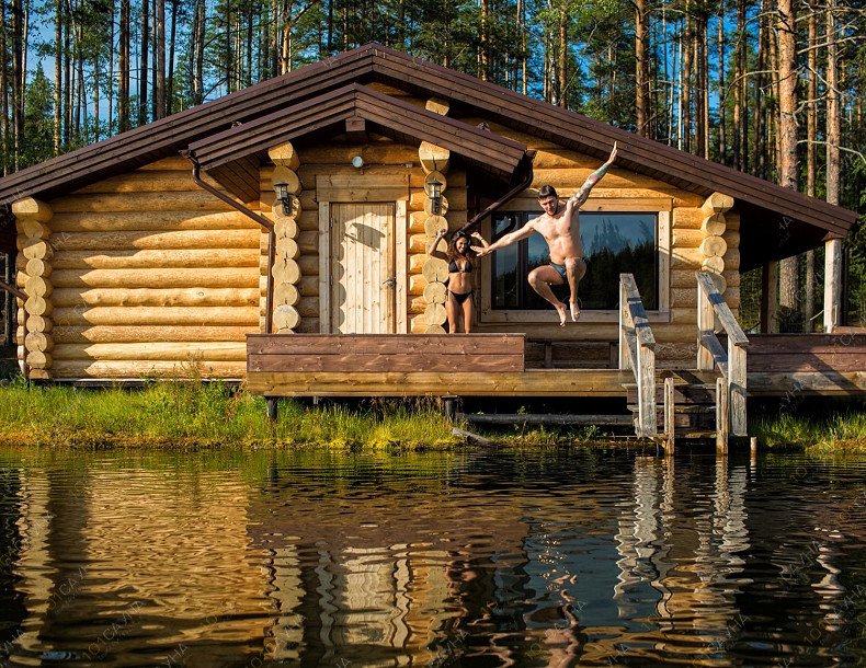 Баня на Лампушке, в Санкт-Петербурге, Россия, Ленинградская область, Приозерский район, Раздольевское сельское поселение, 3 км от деревни Раздолье, территория базы отдыха "Шишки на Лампушке" | Вид с озера | 101sauna.ru